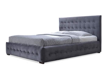 Baxton Studio Margaret Modern and Contemporary Grey Velvet Button-tufted Queen Platform Bed